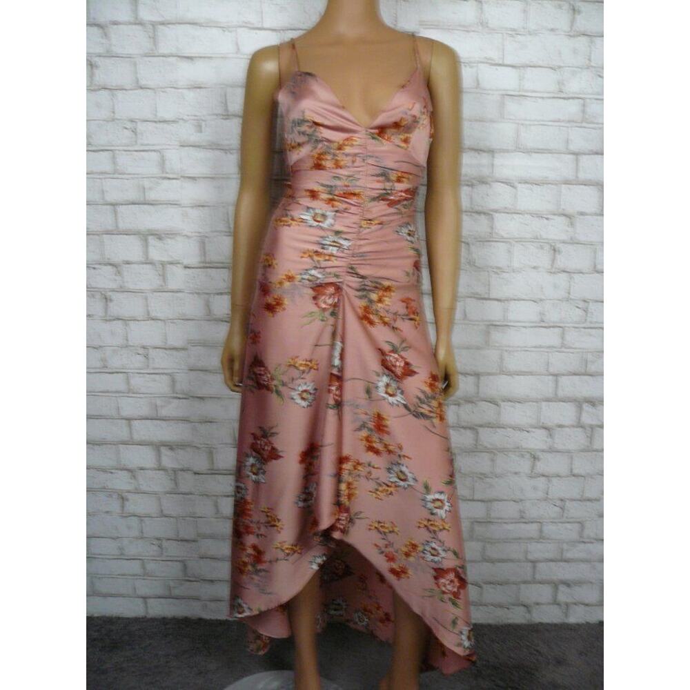 Astr The Label Mauve Floral Ruched High Low Satin Dress XS NEW